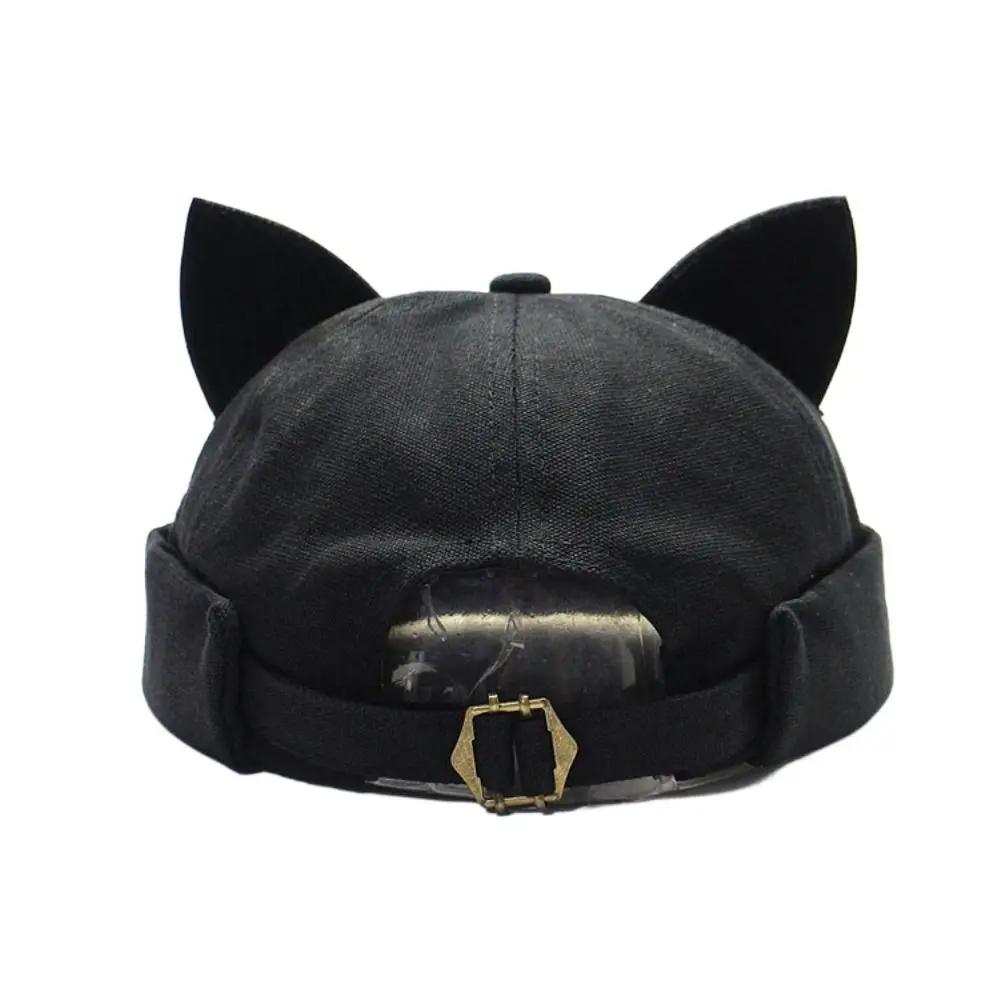 Cute Sweet Cat Ears Brimless Hat Personality Casual Solid Color Beanie Hat Cotton Breathable Washed Old Unisex Beanie Cap