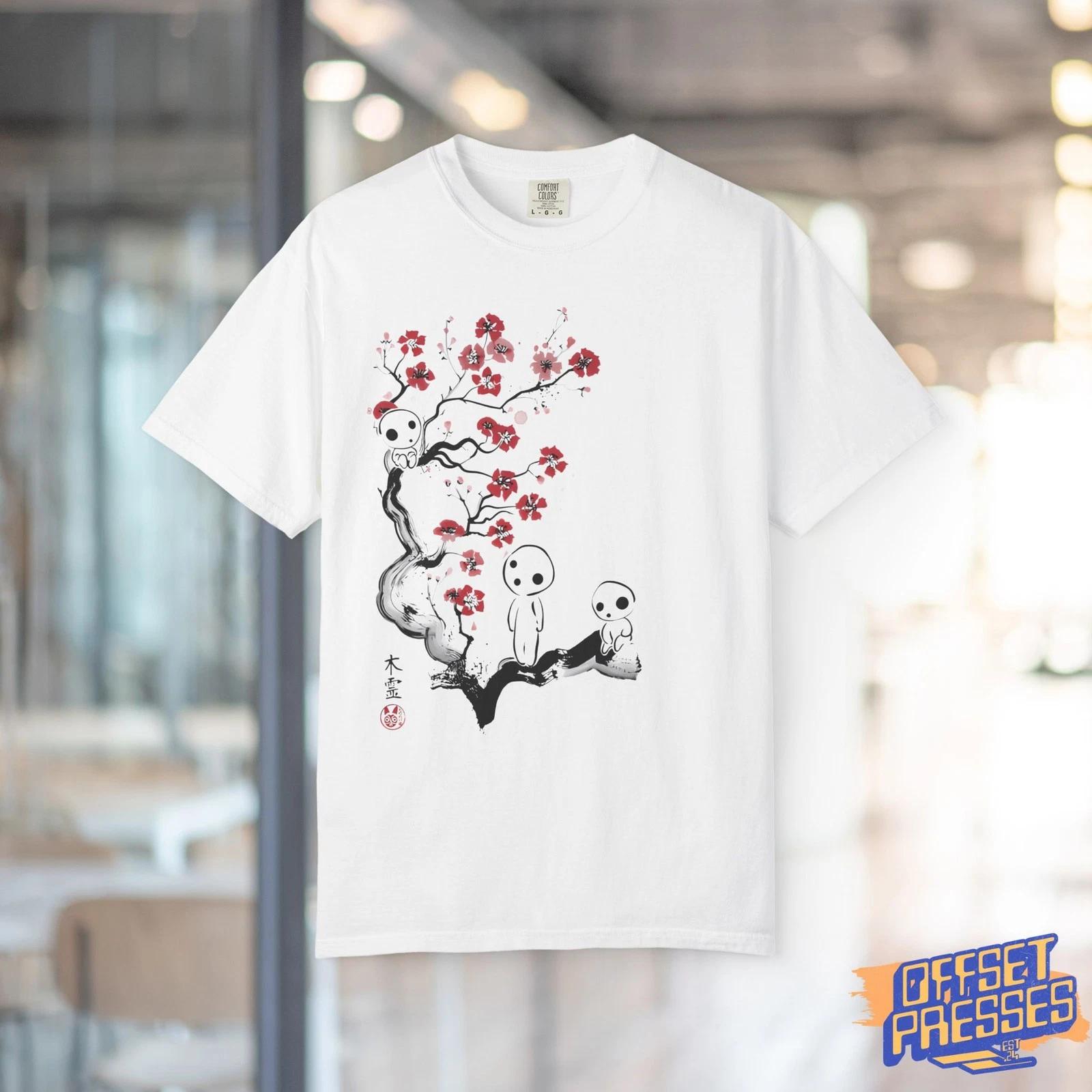 Forest Spirits Princess Mononoke 100% Cotton T-shirt Mens Tees Top | Anime Totoro Kodama L