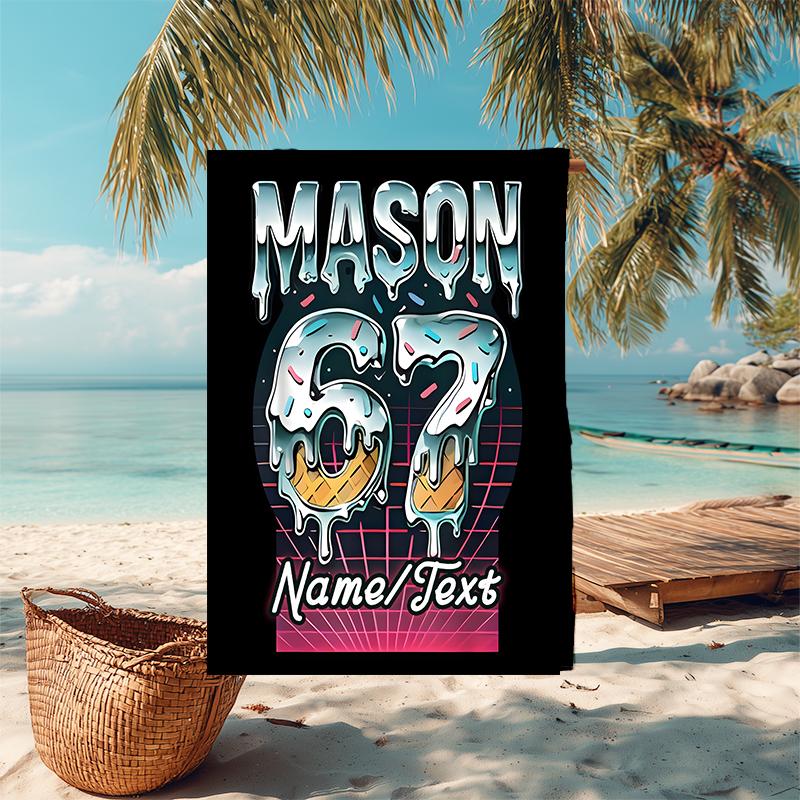1PC Custom Name Mason's 80s Neon Ice Cream Beach Towel Highly Absorbent And Sand-Resistant Towel for Swimming, Pool, Yoga, And Travel Lightweight