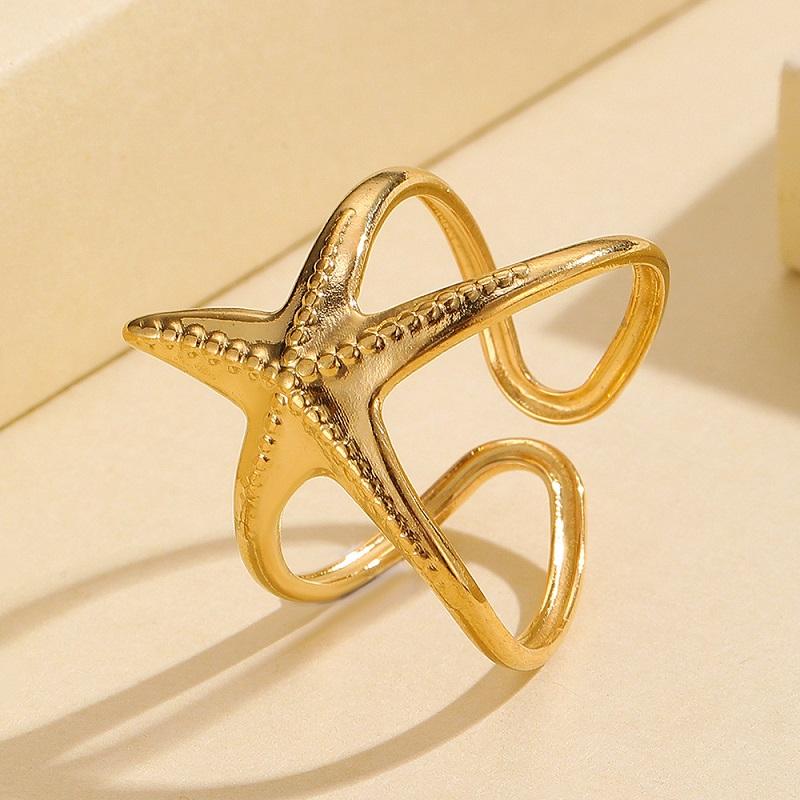 Stainless Steel Gold Color Starfish Open Rings Fashion Metal Hollow Star Adjustable Finger Ring Waterproof Jewelry Gift 2026