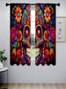 Halloween Skull and Flower Pattern Printed Curtains   Window Decorations   Home Decorations   Room Decorations