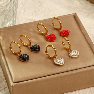 Fashion Love Pendant Sticky Diamond Round Stainless Steel Earrings Women's Versatile Simple 18K Earrings