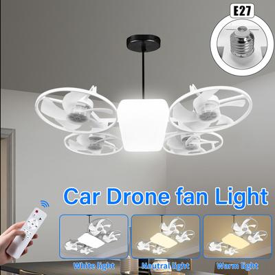 E27 Drone Ceiling Fan Light Remote Control 4 Fan Design Silent 3 Speed Dimming Fan Lighting for Home Restaurant Living Room