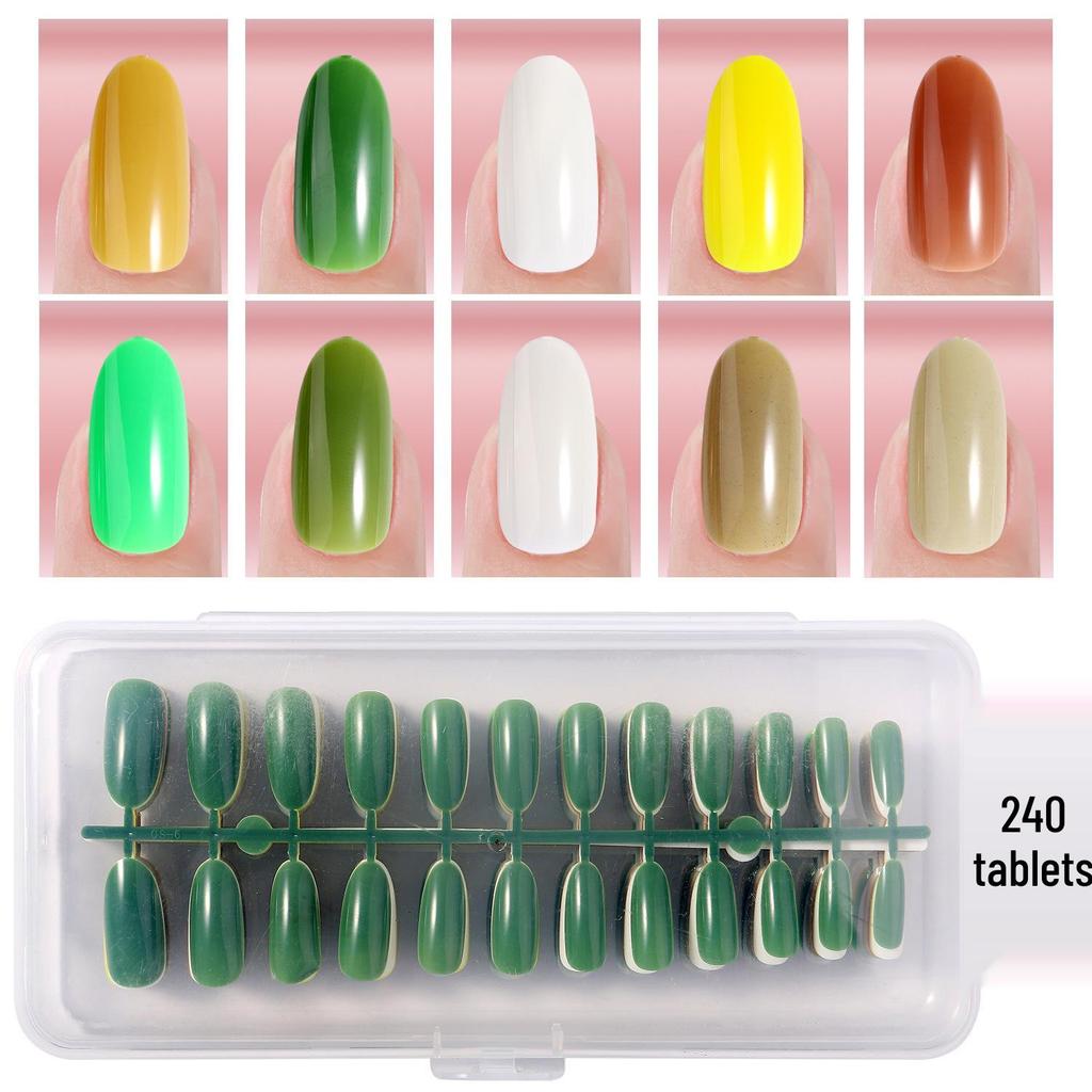 Colored Glitter Nail Art Tips - 240-Piece Set with Various Styles and Multiple Colors, Boxed Fake Fingernail Stickers