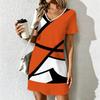 Mode d'été pour femmes Robe à col en V à manches courtes avec imprimé géométrique rétro Jupe courte sexy Robes