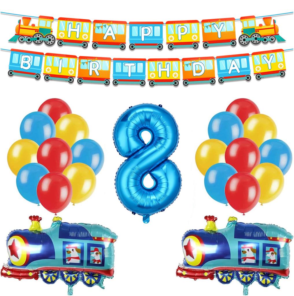 32-Zoll Blauer Digitaler Aluminiumfolienballon Zug Flagge Kindergeburtstagsfeier Arrangement 22-teiliges Set Cartoon-Form