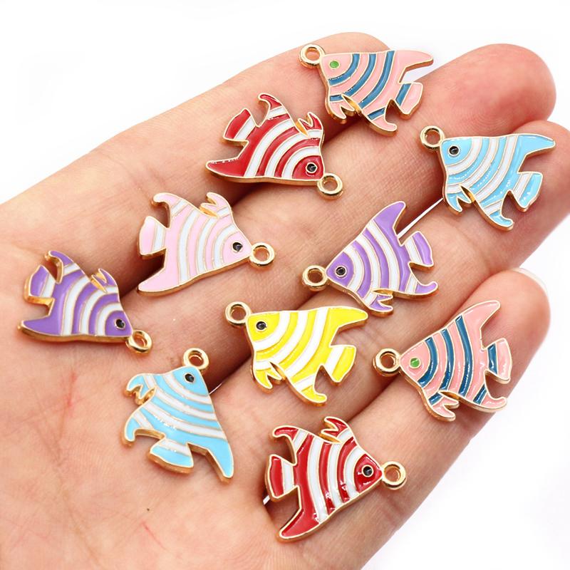 20pcs Enamel Fish Charms Pendant for Earrings Necklace Bracelet Findings Alloy Metal DIY Jewelry Making Accessories