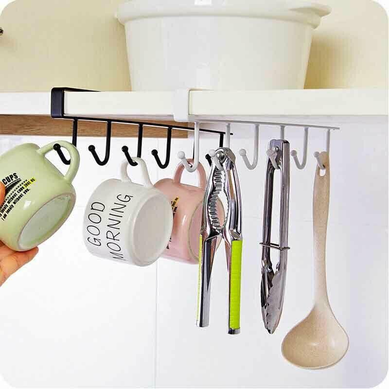 1PC Metal Special U Type 6 Hook Rack Bathroom Kitchen Storage Rack Hanging Hooks 6 Hooks Mug Holders