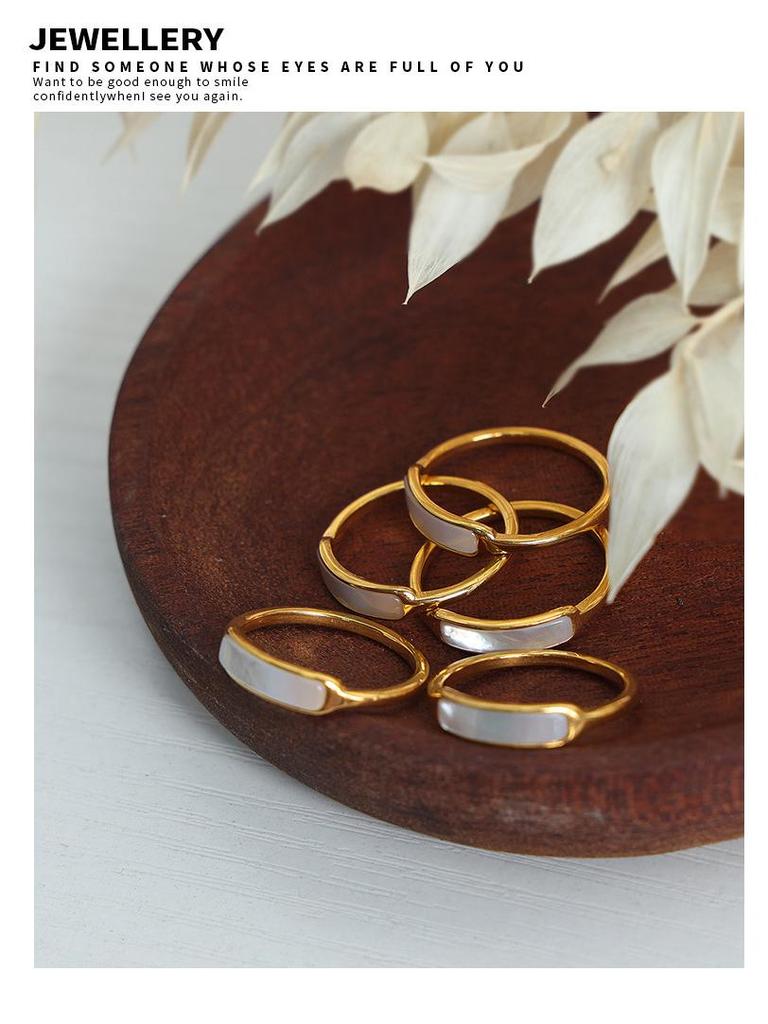 Elegant White Mother-of-Pearl Inlaid Titanium Steel Ring for Women