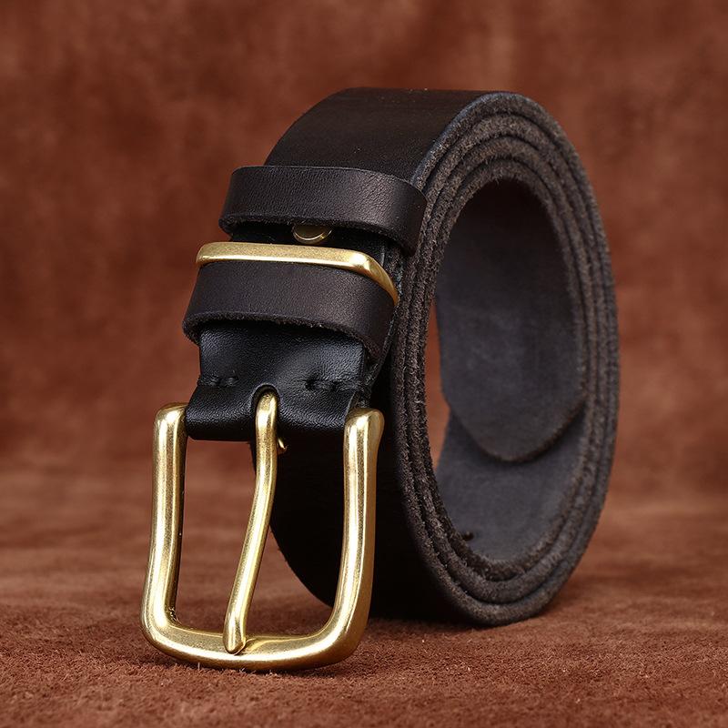 Men'S Retro Washed Old Vegetable Tanned First Layer Pure Cowhide Belt Leather Pin Buckle Casual Jeans Belt Men'S