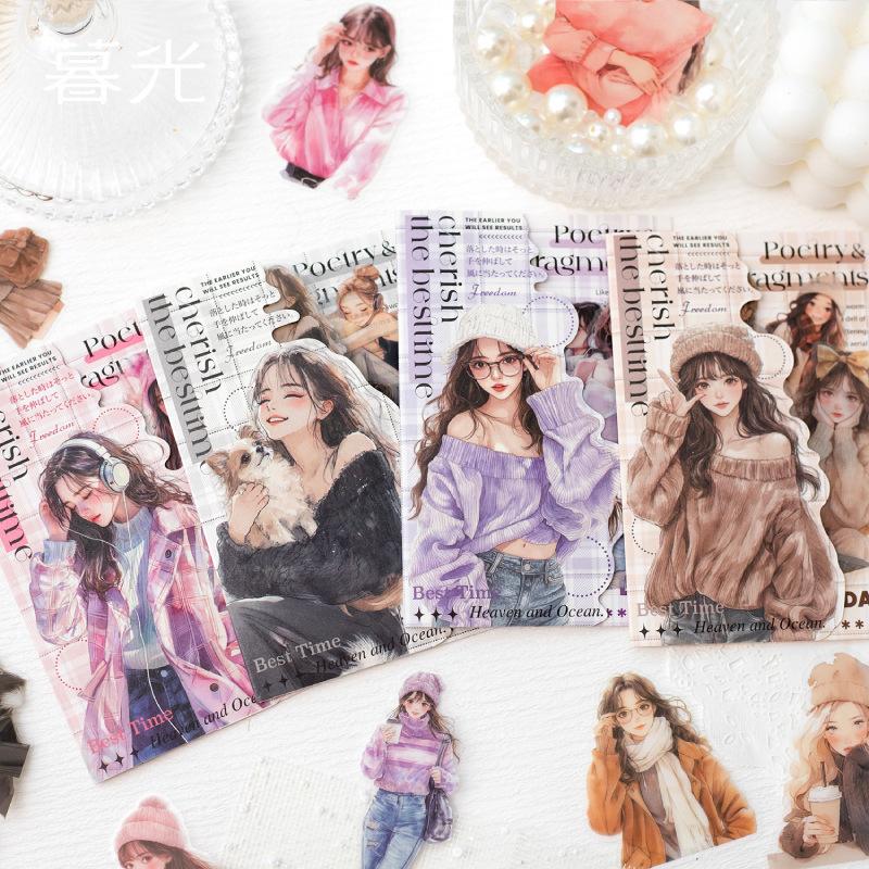120 Blatt Mode Winter Outfit Mädchen Aufkleber, Trendige Kaltwetterkleidung & Niedliche Illustrationen, Leicht abziehbar für Scrapbooking