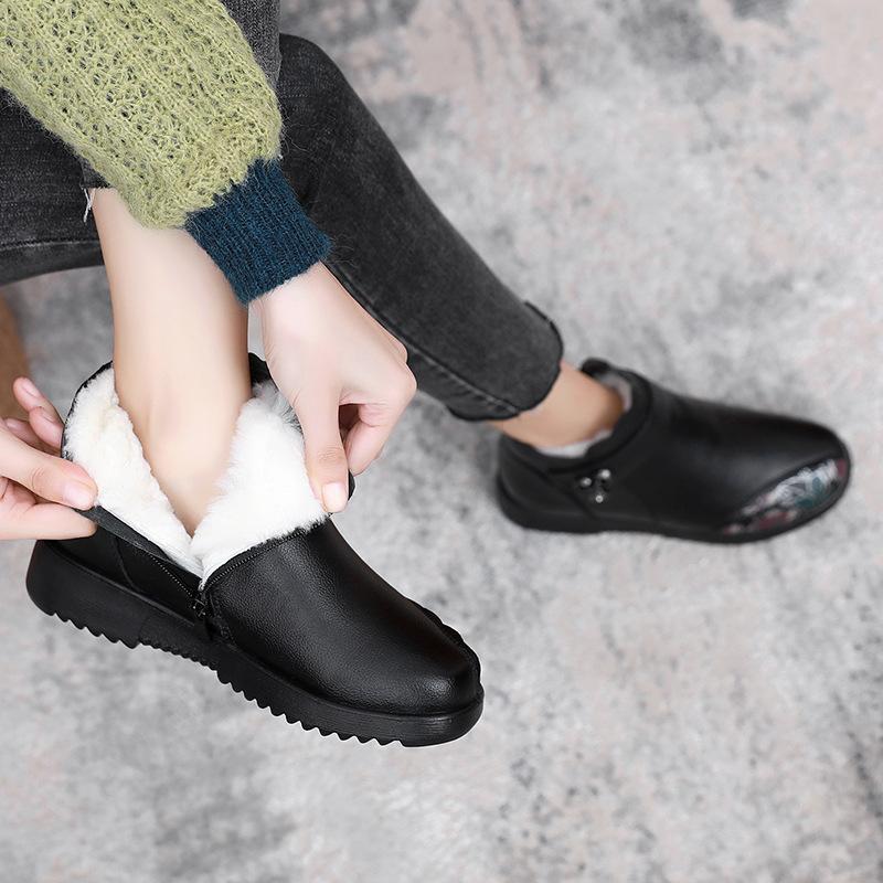 Dámské boty, kotníkové boty s kulatou špičkou a měkkou podrážkou a bavlněné boty pro seniory