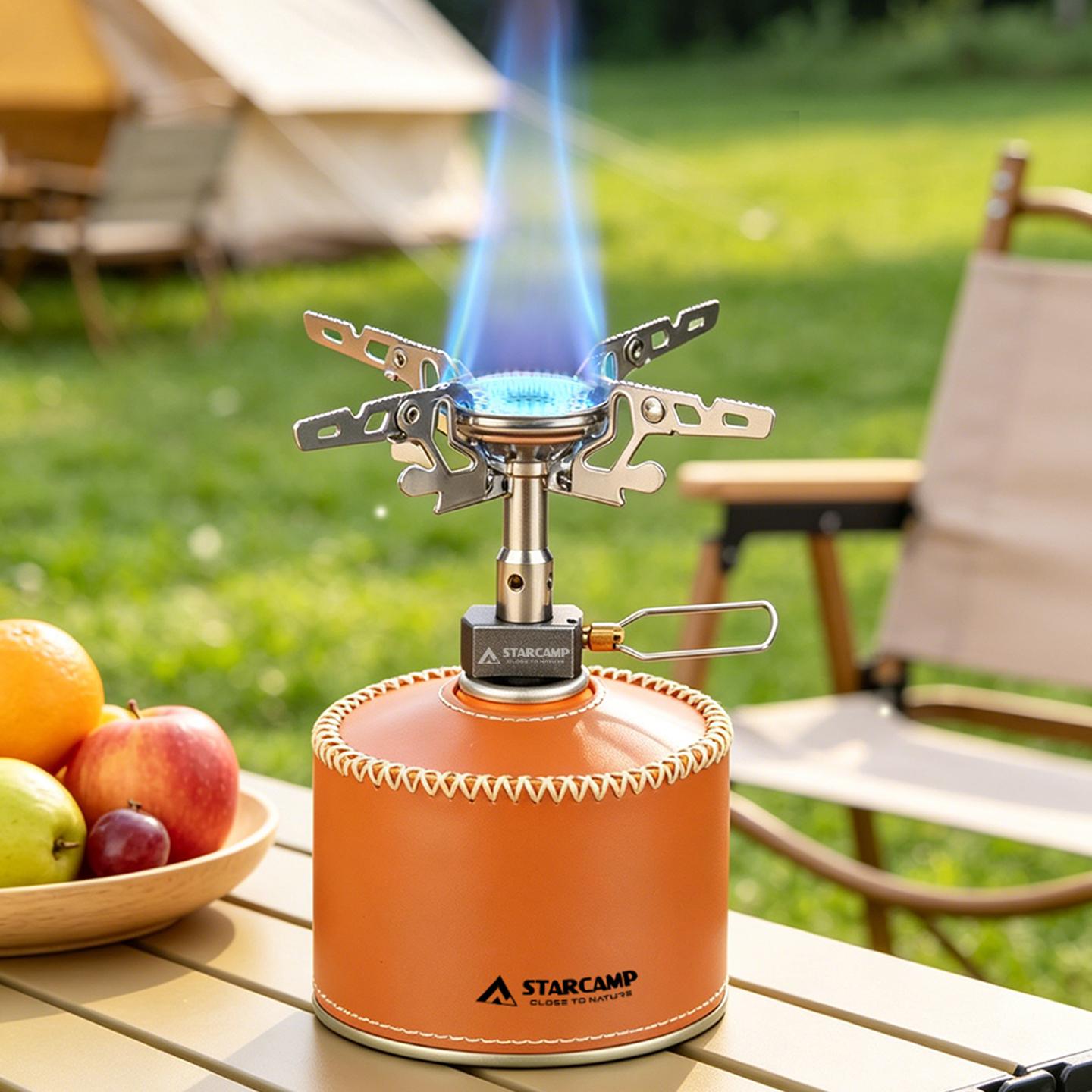 STARCAMP 3300W Portable Gas Stove Stainless Steel Folding Camping Cooker Windproof Propane/Butane Fuel Spray Outdoor Use