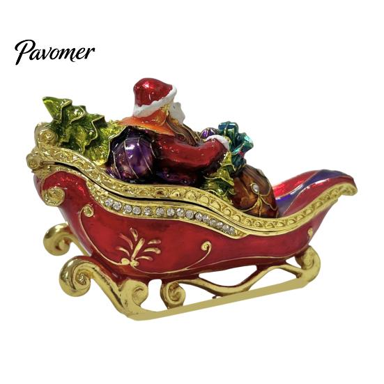 Decorative Jewelry Case with Rhinestones Christmas Theme Box Magnetic Hinge, Alloy Enamel Vintage Metal Ring Storage Style Organizer, Desktop