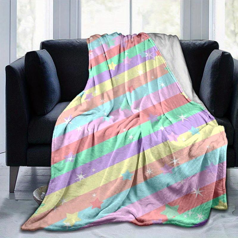 

1pc. Pastel Rainbow Stars Blanket - Perfect for Home, Office, Outdoor Use, Gift Idea, Suitable for All Seasonsz041771 75x90cm
