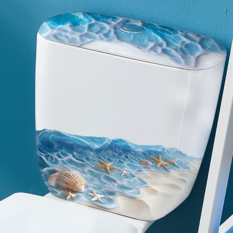 Ocean Wave Toilet Sticker Bathroom Realistic Beach Floor Decal Waterproof Anti-Slip Removable Bathtub Seashore Decoration