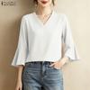ZANZEA Women Casual V-Neck Solid Color 3/4 Sleeve Loose Blouse