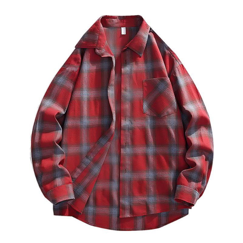 Men Plaid Long Sleeve Shirt Japanese Hong Kong Style Loose Casual Shirts New Trendy Brand All Match Outerwear
