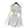 Hollow knitted crew neck dress women's spring and summer wear long sleeves waist A-shaped skirt commuting thin gentle wind