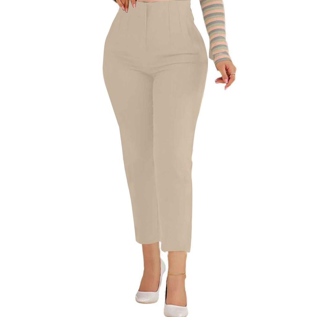 Fashion Color Women Breathable Long Pants Loose Casual Wide Leg Pockets High Waist Cropped Work Pants