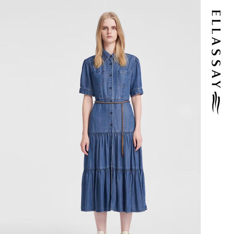 

ELLASSAY Women s Denim Shirt Tiered Dress XS