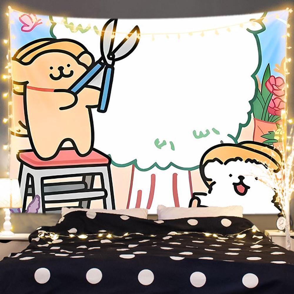 Line Friends Puppy Cartoon Anime Tapestry Fresh Style Decorative Room Dorm Photo Backdrop Wall Hanging Art Cloth