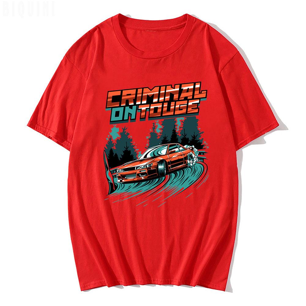 

Touge Drift Mounted Men T Shirts JDM Car Streetwear Male Summer 100% Cotton on Prints Short Unisex Tees XS（old） красный