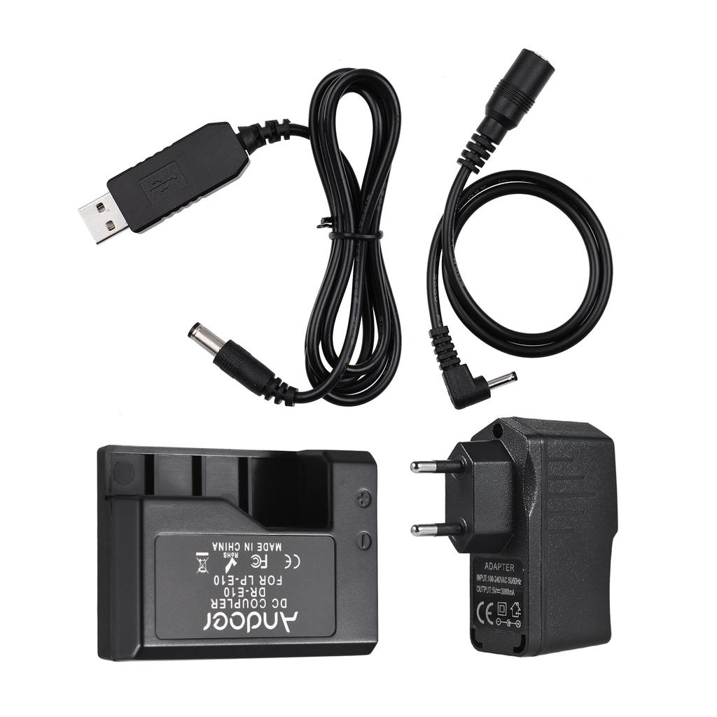 Andoer Ack-E10 5V Usb Dummy Battery Dc Coupler (Replacement For Lp-E10) With Power Adapter Compatible With Canon Eos Rebel T3T5