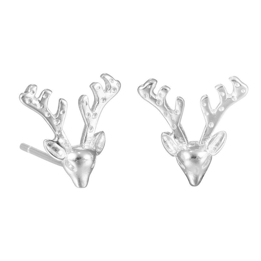 Korean Style Sterling Silver Antler Earrings - 3D Christmas Reindeer Studs, Elegant and Versatile for Women