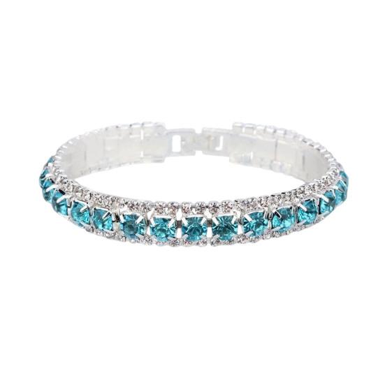 Women Bangle Faux Crystal Polished Contrast Color Alloy Symmetric Shopping Work Party Dating Wrist Bracelet Lady Jewelry