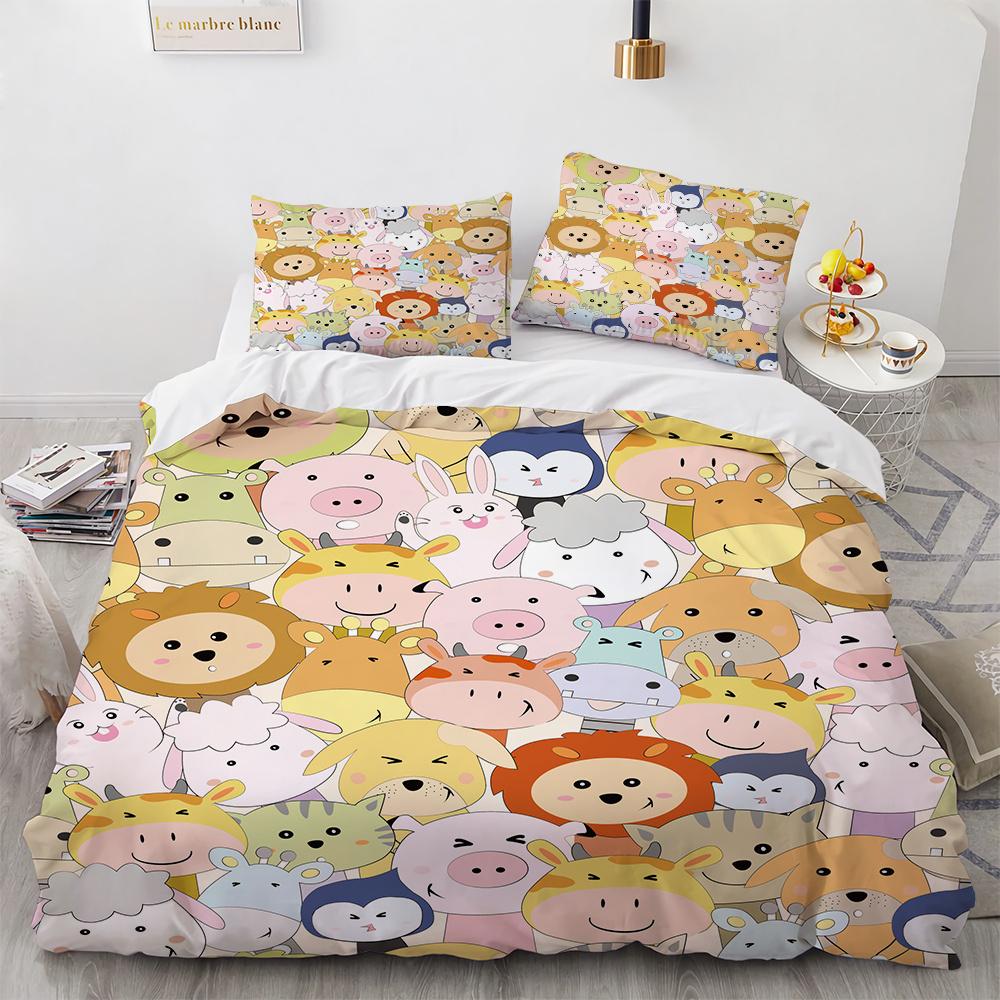 Tecknade Djur Påslakan Set Bi Björnar Kaniner Sött Mönster Täcktäck med Kuddfodral King Queen Full Storlek För Barn Flicka