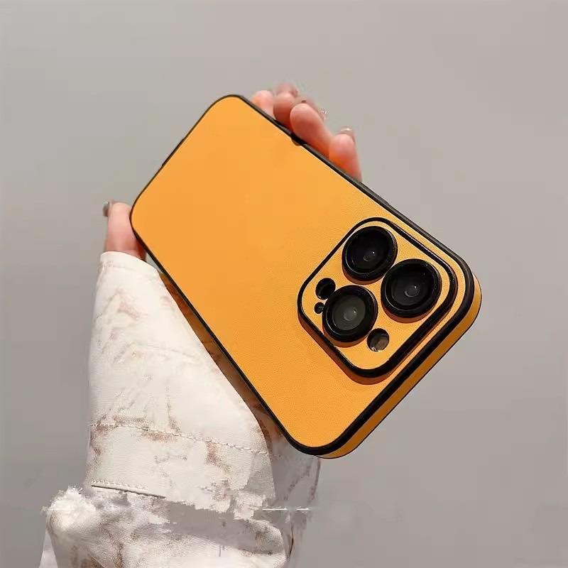 Solid Leather Texture Full Coverage Phone Case With Built In Lens Film For Apple Iphone