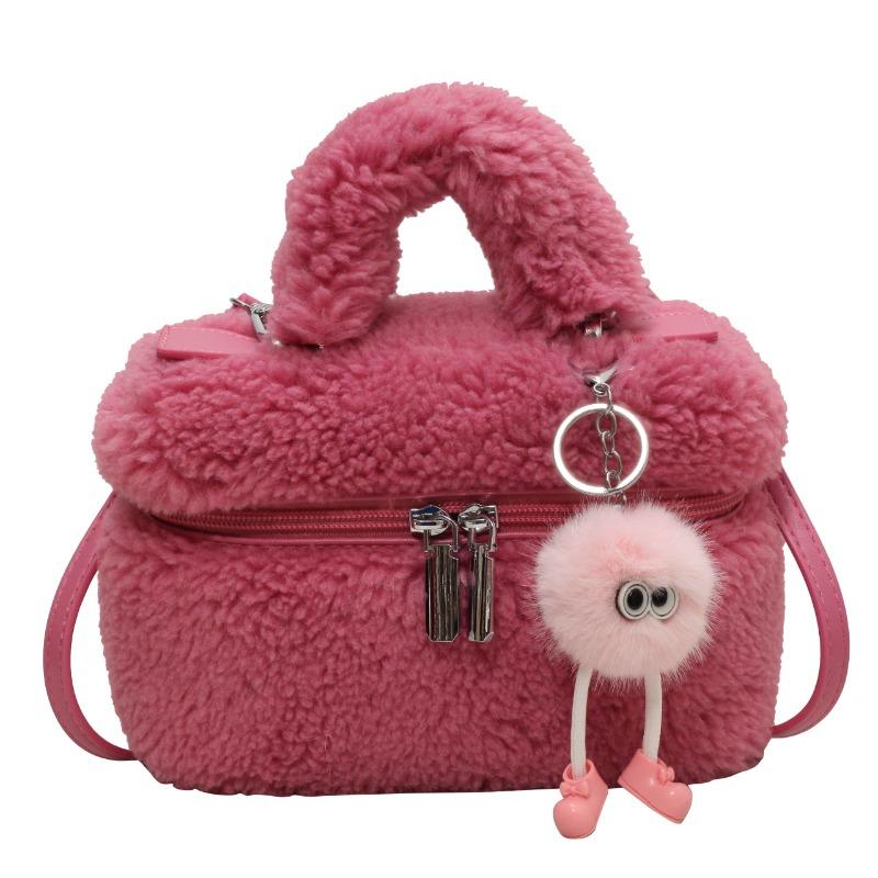 Lamb wool women's oblique span bag winter new shoulder bag trendy fashion plush handbag