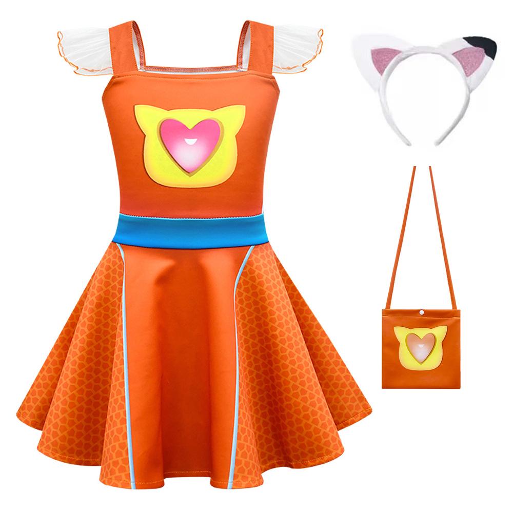 

SuperKitties Girls Cosplay Dress with Bag Cat Ear Headband Kids Costume Summer Flying Sleeves Cause Outfits Birthday Gift 130cm