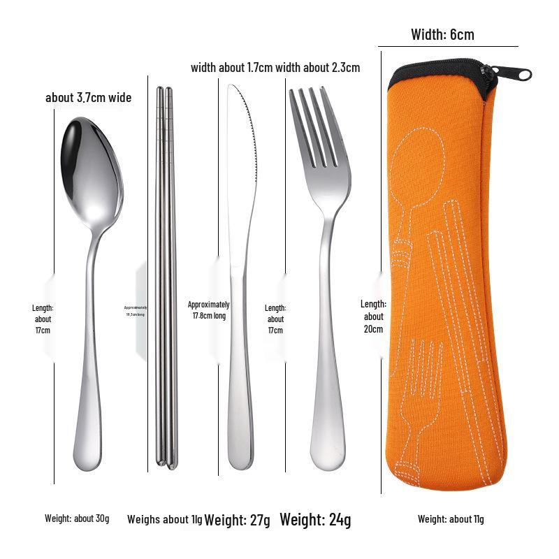 

Набор столовых приборов из нержавеющей стали с тканевой сумкой: Портативный набор из 4 предметов – Нож, Вилка, Ложка, Палочки для еды.