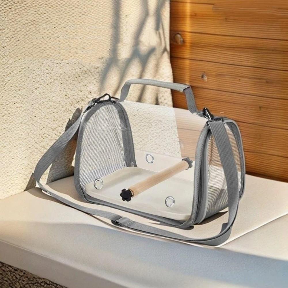 Portable Bird Carrier Bag Breathable Mesh Folding Travel Bird Cage Wooden Stand Clear Window Parrot Out Bag Pet Transportation