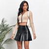 Women High Waist Bodycon PU Leather Skirts Office Ladies Bandage Ruffles Mini Skirt