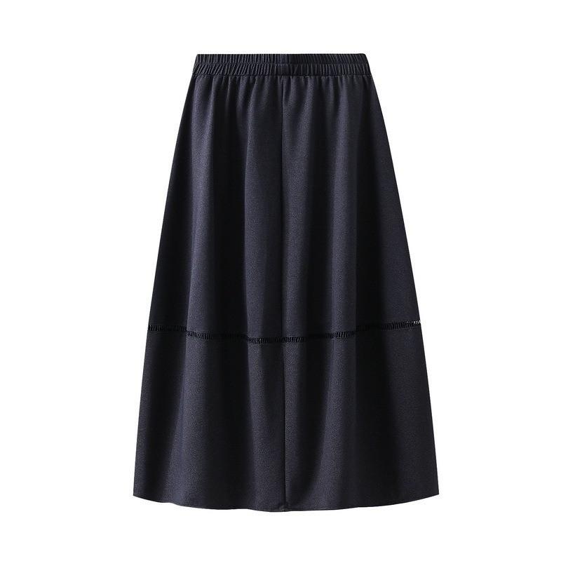 Qooth Denim Skirt with Pockets Mid Length Flare Skirt Slim Autumn Fall Casual Skirt QT2732