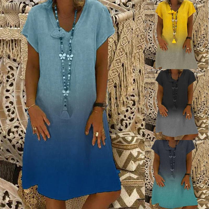 

Жіноча мода Літо Весна Повсякденні сукні з коротким рукавом і V-подібним вирізом XXXL