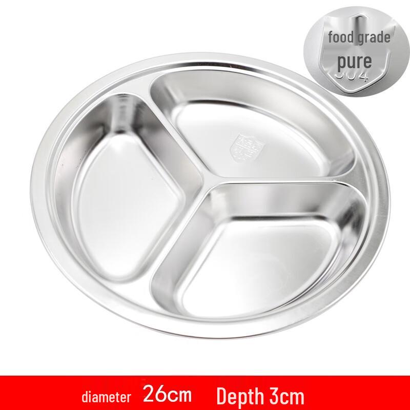 Molona 304 Stainless Steel 3-Compartment Round Lunch Tray (20-Pack)