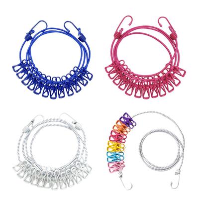 Corde à linge de camping avec 12 pinces à linge Corde à linge de voyage Séchage Corde élastique pour Bateau Jardin Hôtel Camping Intérieur Extérieur
