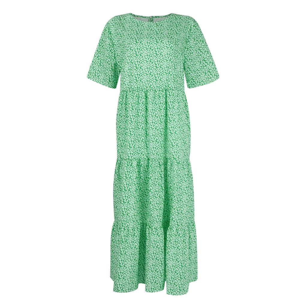 Modisches, lockeres und schönes Kleid mit Rundhalsausschnitt und Blumenmuster für Damen
