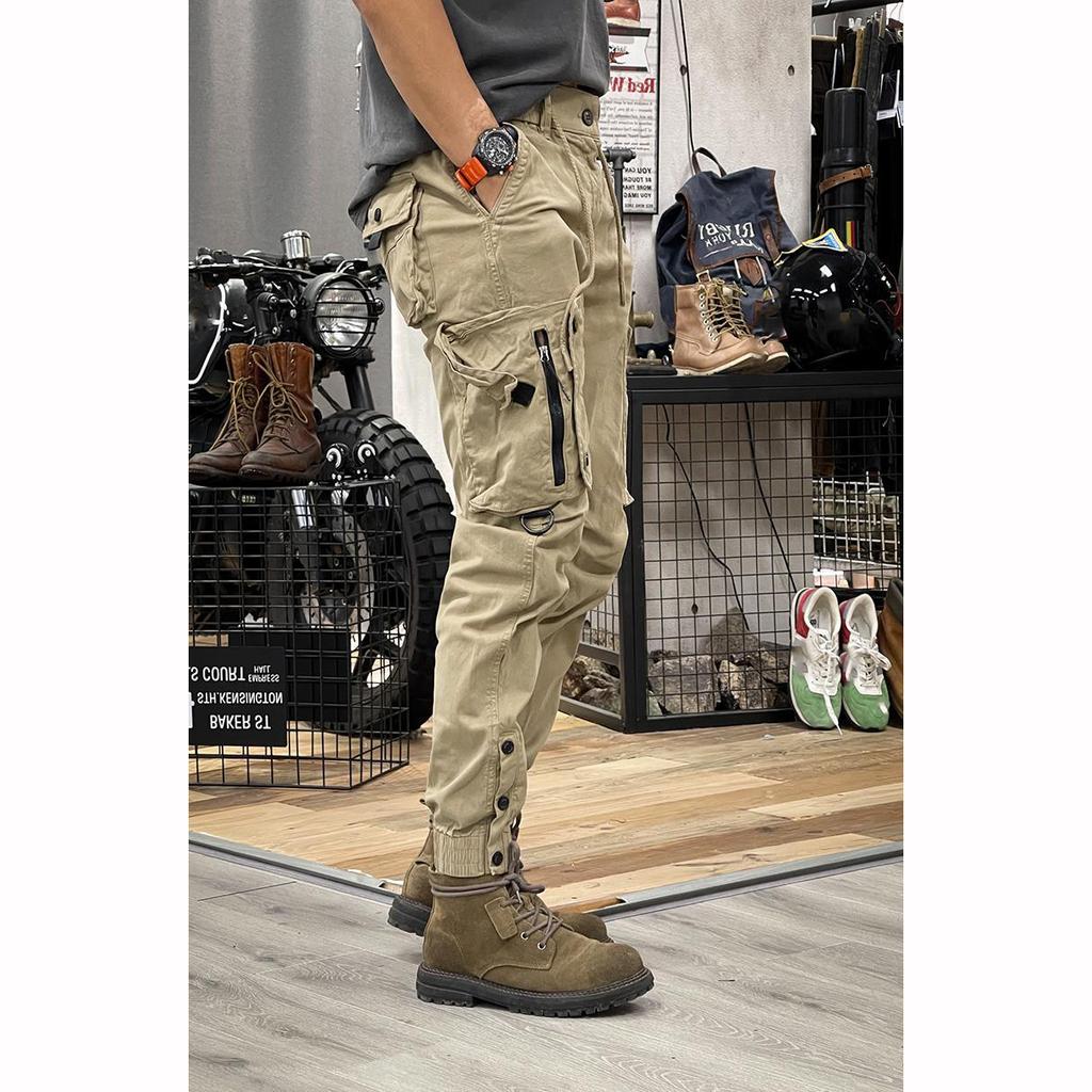 Spring Autumn American Pants Men's Straight Leg Outdoor Casual Pants Men's Drawstring Trousers Men