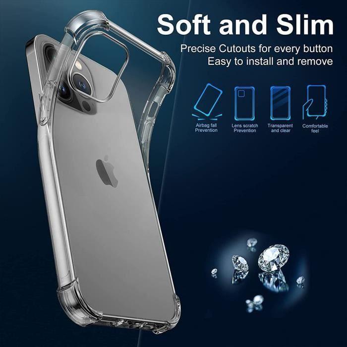 Coque pour iPhone 14 Pro Max - Silicone - Antichoc - Transparent - 2 Verres Trempés Inclus