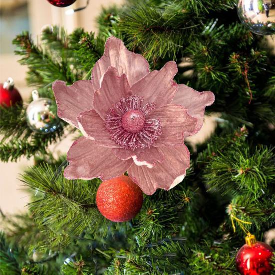Glitter Artificial Flower Christmas Decoration DIY Christmas Tree Wreath Ornaments Faux Poinsettia Flower for Xmas New Year Wedding Party Holiday