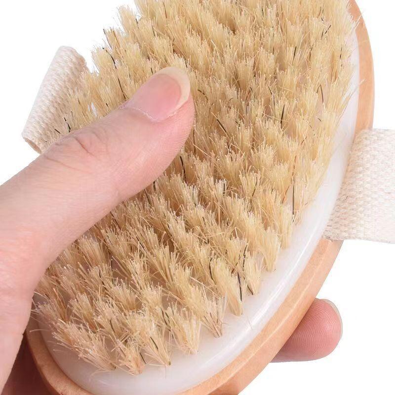Natural Bristles Bath Brush, Soft Brush, Back Rubbing, Shower Massager, Soft Dry and Wet Skin Body Spa