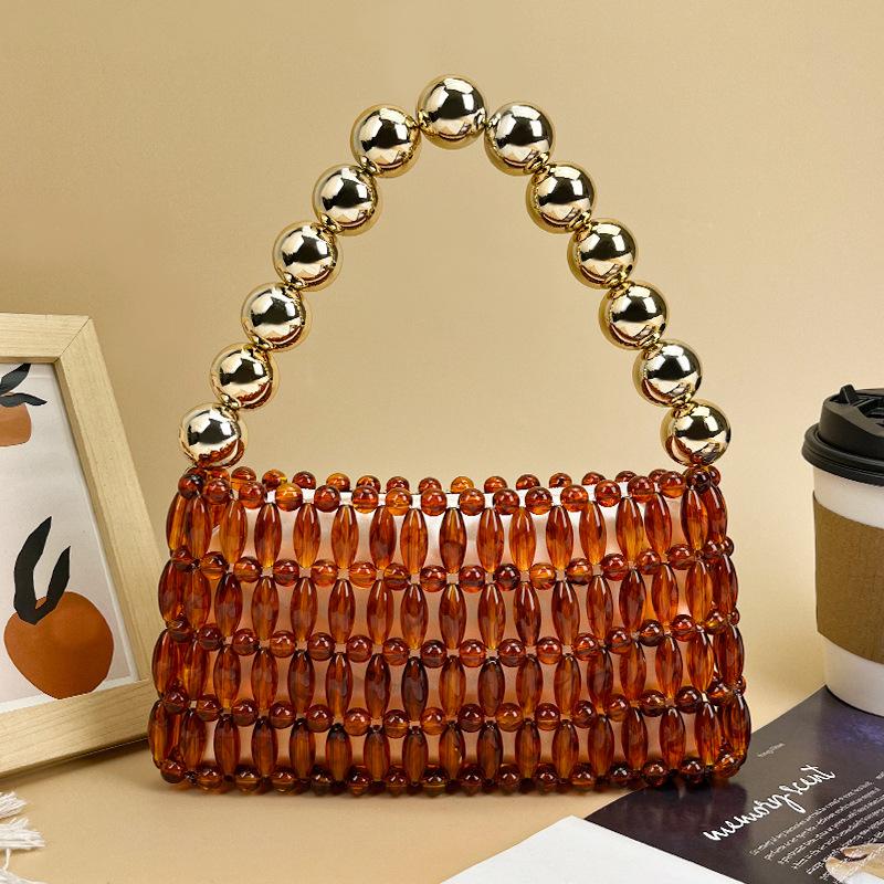 

Hollow Out Amber Evening Party Bags For Women Luxury Designer Handbag And Purses 2026 New In Fashi Handmade Beads Shoulder оранжевый