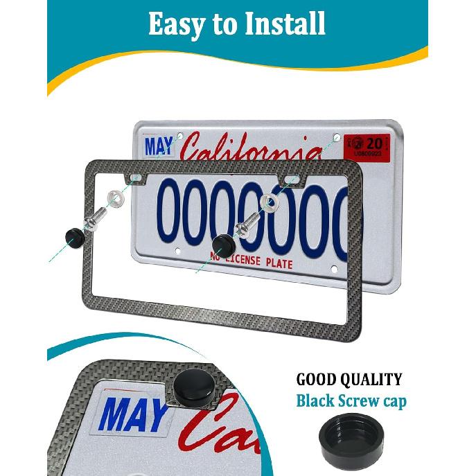License Plate Frames Carbon Fiber- 2 Pack Black Aluminum Metal Car Tag Holders P