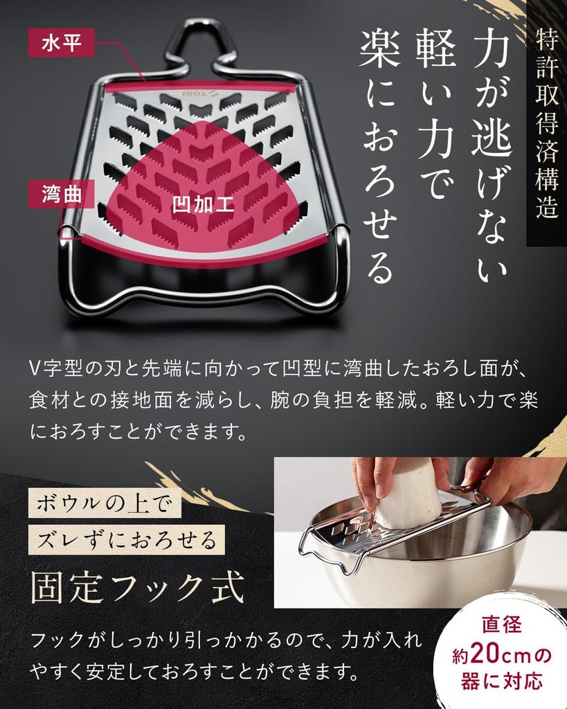 TOGI Made in Tsubame Sanjo Rettich Edelstahl Haken Meister Handwerksreibe, Japan, [Ausgezeichnete Reibe] Reibe, Typ,