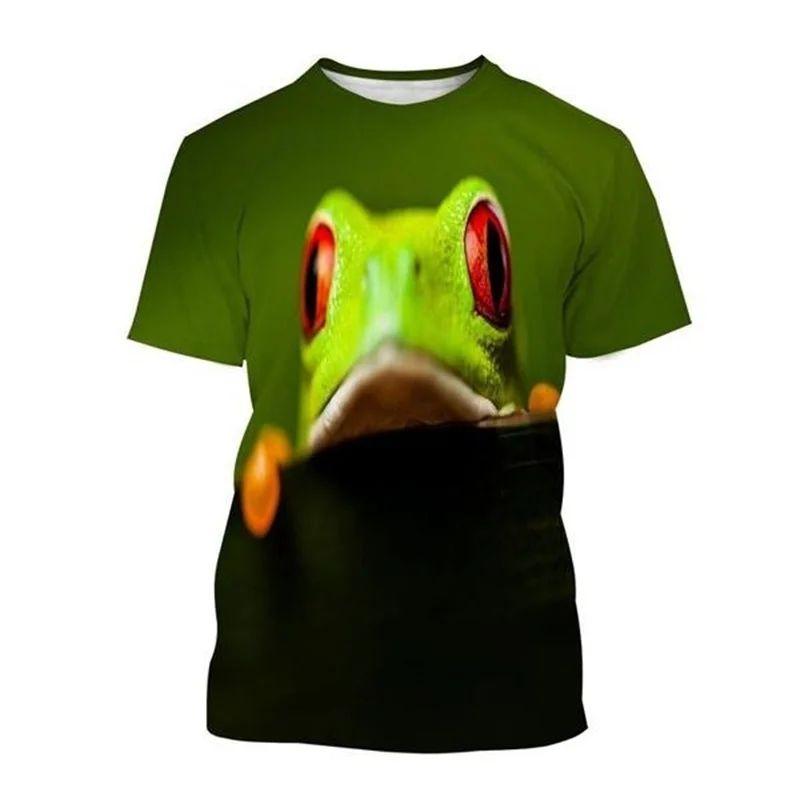 Summer Men 3d Printed Cute Animal Funny Frog Pattern T-Shirt Fashion O Collar Short Sleeve Loose Fun Plus Size Comfortable Top